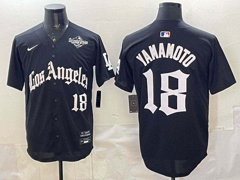 Men 2026 Los Angeles Dodgers #18 Yamamoto Black 5th generation Joint Name Nike MLB Jersey style 06